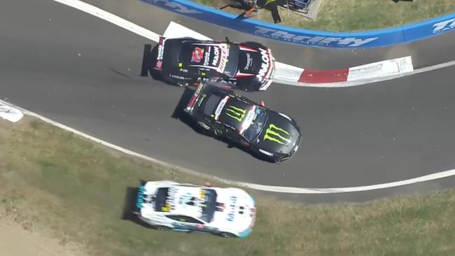 Co-driver James Moffat (middle car) ended their race. Photo: Fox Sports.