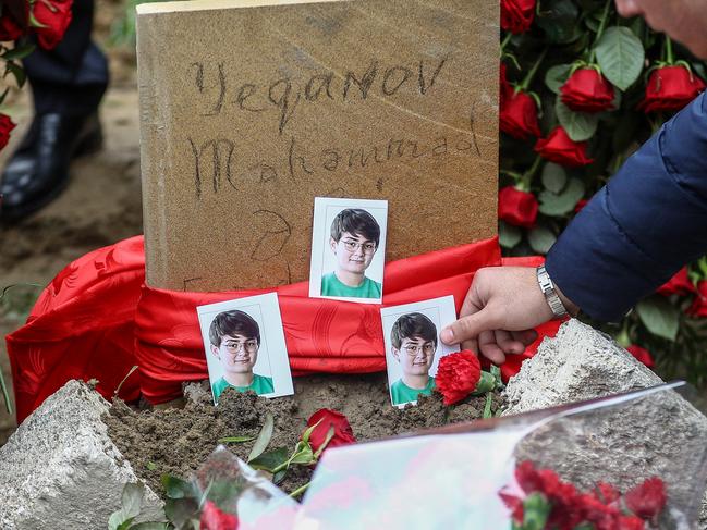 The grave stone of Mahammadali Eganov, 13 who died in the Azerbaijan Airlines Embraer 190 crash near the Kazakhstan's Aktau airport. Picture: Aziz Karimov/Getty Images