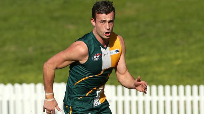 Matthew Perry of Northcote Park chases the ball during NFL footy: Northcote Park v Lower Plenty on Saturday, July 20, 2019, in Northcote, Victoria, Australia. Picture: Hamish Blair