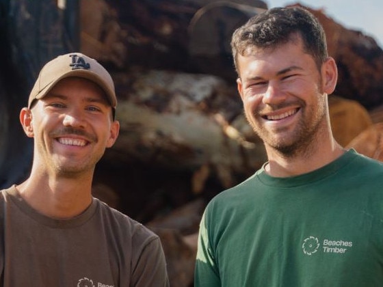 The founder and owner of Beaches Timber at Ingleside, Josh Clark (right), with senior saw mill operator Ben McCreery. Picture: Beaches Timber