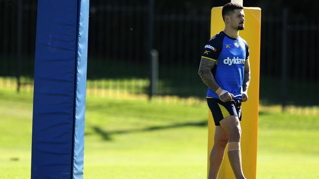 Nathan Peats during Parramatta training this morning. Picture: Brett Costello