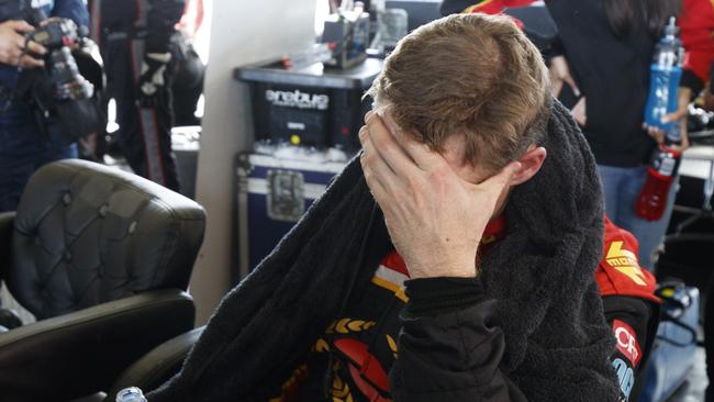 A distraught Dave Reynolds after fatigue ended his tilt at the Bathurst 1000 title last year.