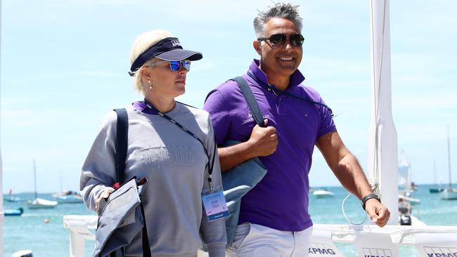 Ahmed Fahour with wife Dionnie at the Couta Boat race in Sorrento. Picture: Aaron Francis.