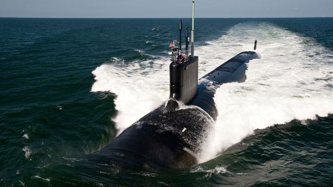 The Virginia-class attack submarine USS California during sea trials.