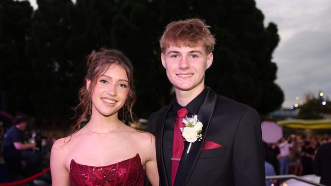 Piper Davis and Hayden Gill at the Emmanuel College class of 2025 formal at HOTA for Gold Coast at Large. Picture, Portia Large.