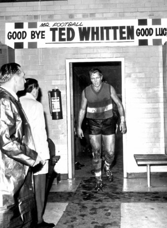 <p>3: TED WHITTEN. E J 'Ted' Whitten, OAM, is farewelled by teammates after his last game in 1970. Known as "Mr Football", Whitten was the first man to play 321 VFL games for Footscray, and was named as captain of the AFL Team of the Century.</p>