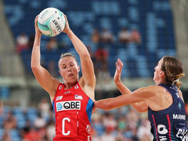 Paige Hadley of the Swifts catches the ball during the 2024 Suncorp Team Girls Cup, which the Swifts won. Picture: Mark Metcalfe/Getty Images for Netball Australia.