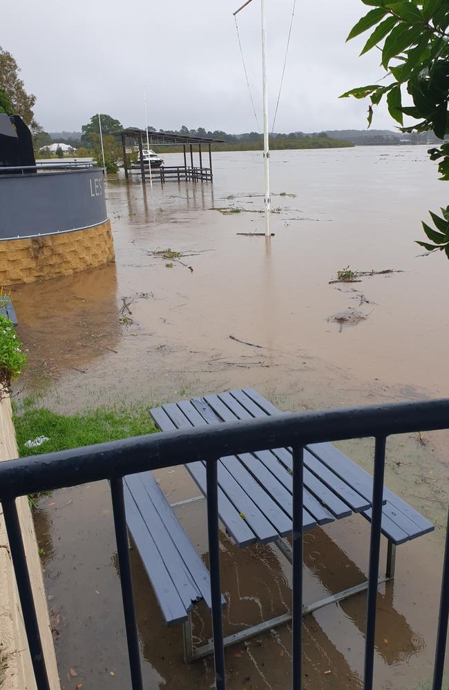 Further north the riverside town of Macksville in the Nambucca Valley is being hit by flooding. Picture: Facebook/ Ruth Flarrety.