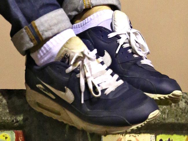 Journalist Matt Bamford wearing Nike shoes. the Bank Hotel has banned patrons wearing Nike trainers from entering the pub as they consider these shoes the apparel of drug dealers.