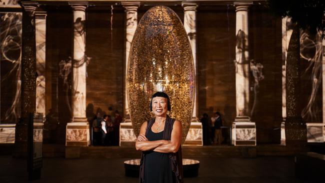 Lee with her sculpture The Life of Stars in Adelaide. Picture: AAP Image/Matt Loxton