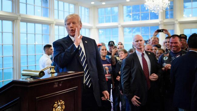 US President Donald Trump makes a comment to the press about former aid Omarosa Manigault Newman while meeting with supporters during a Bikers for Trump event. Picture: Brendan Smialowski / AFP