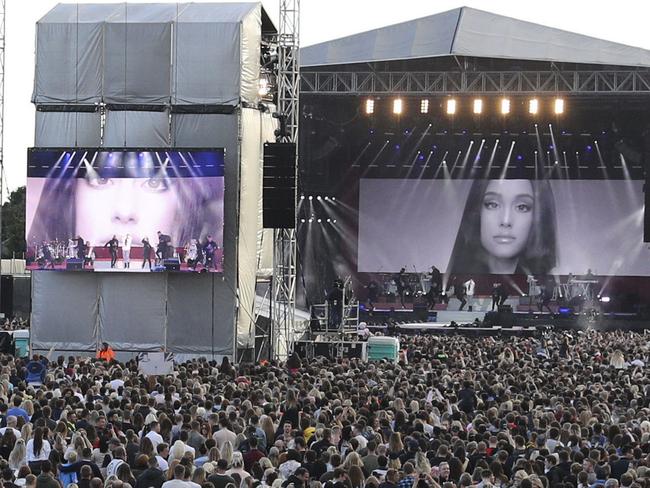 Singer Ariana Grande performs at the One Love Manchester tribute concert in Manchester, north western England, Sunday, June 4, 2017. Picture: Owen Humphreys via AP