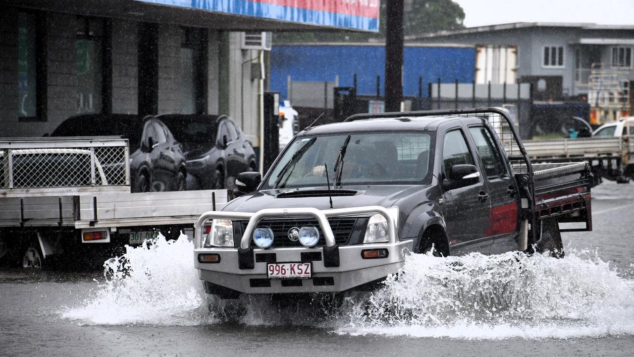 Widespread surface flooding has impacted parts of Ingham on Tuesday, with the flooding Seymour River cutting the Bruce Highway to the north of the Hinchinbrook town. Picture: Cameron Bates