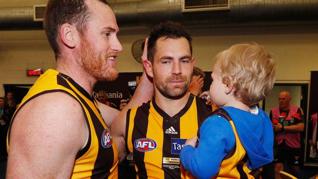 Jarryd Roughead with retiring champ Luke Hodge.