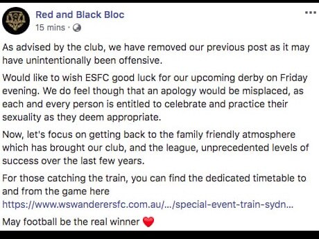 The response on Facebook from the Red and Black Bloc.