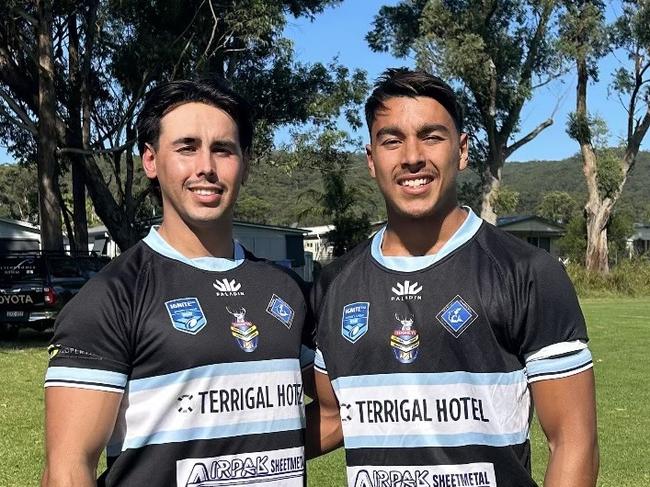 Terrigal Sharks players and brothers Caydn Rosemeyer and Brooklyn Rosemeyer ahead of round one of the 2024 Central Coast Rugby League season. Picture: supplied