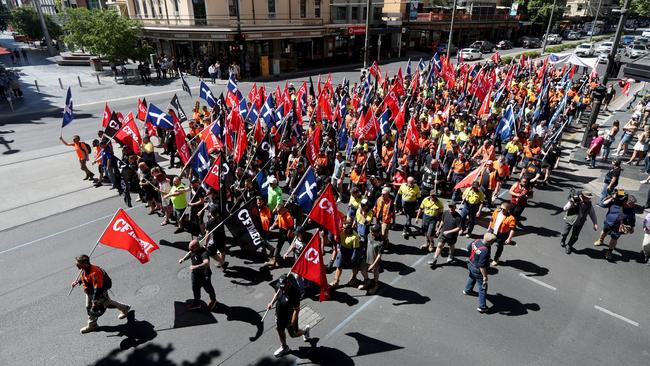 The CFMEU rally in Adelaide today attended by Mr Setka. Picture: AAP