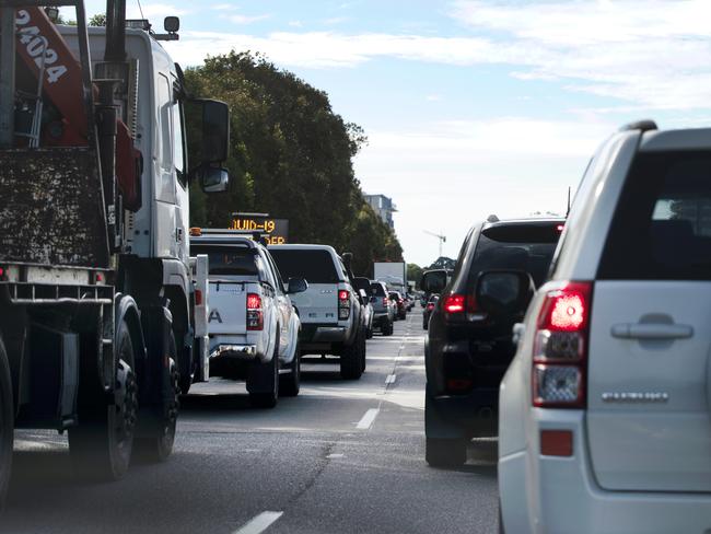 Queensland border - Traffic on the Gold Coast Highway at the police checkpoint in Coolangatta.Picture: NIGEL HALLETT
