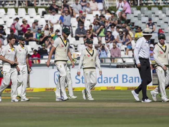 Steven Smith of Australia takes to the field with the team on the fourth day.