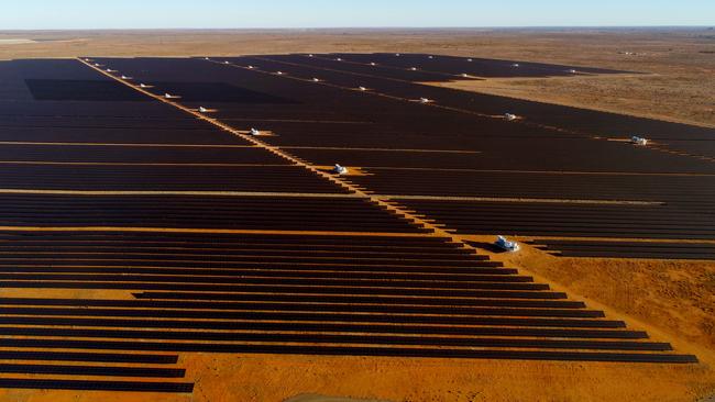 Billions is contained in the budget to accelerate the transition to renewables. Pictured is a solar farm in Broken Hill, regional NSW.