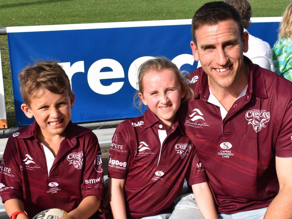 Beckett McMillan, Harper McMillan and Ty McMillan at the CQ Capras home games at Rockhamptonâ&#128;&#153;s Browne Park on March 26, 2022.