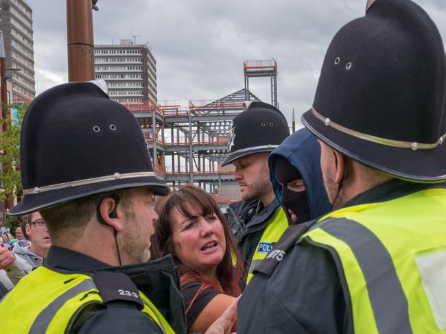 Demonstrators clash with police officers in Sunderland on August 02. Picture: Getty Images