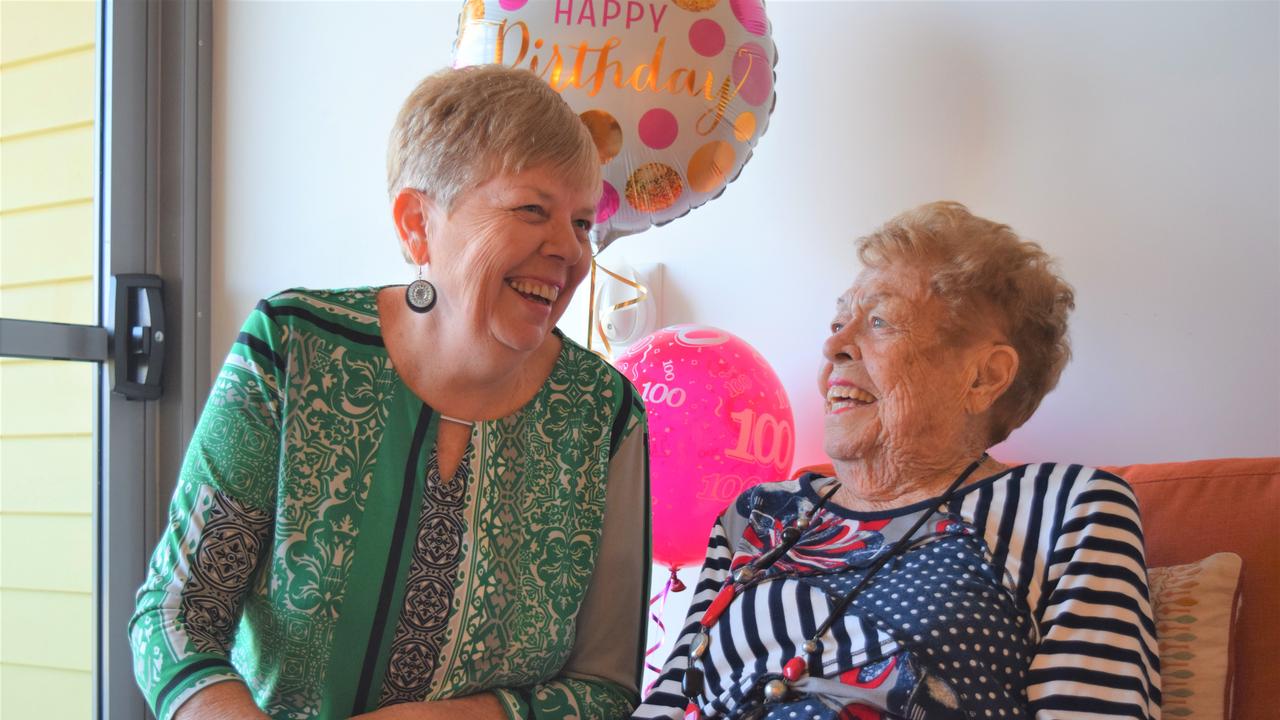 Beryl Carter celebrates her 100th birthday alongside daughter Jan Miller. Picture: Heidi Petith