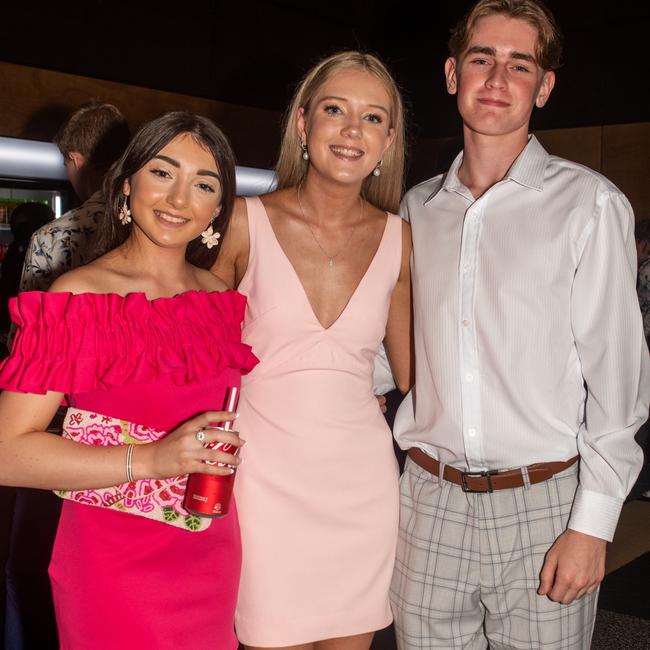 Jessie Borg from Whitsunday Anglican School, Jordyne Anderson and Jordan Trims from St Patrick's College at the 2022 year Mocktail Dance Party. Picture: Michaela Harlow