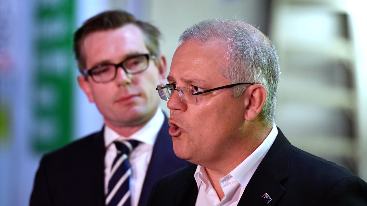 Dominic Perrottet and Scott Morrison at a press conference in 2017. Picture: Mick Tsikas/AAP