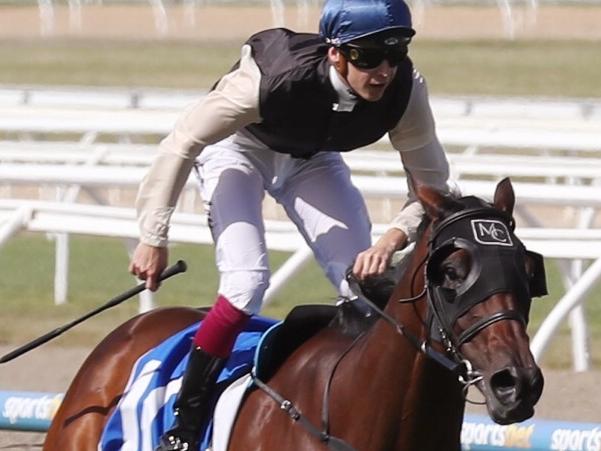 Jockey Fred Kersley rides Etah James to victory in race 7 The Sportsbet Pakenham Cup at the Pakenham Cup at Pakenham Racecourse, in Melbourne, Saturday, December 7, 2019. (AAP Image/David Crosling) NO ARCHIVING, EDITORIAL USE ONLY