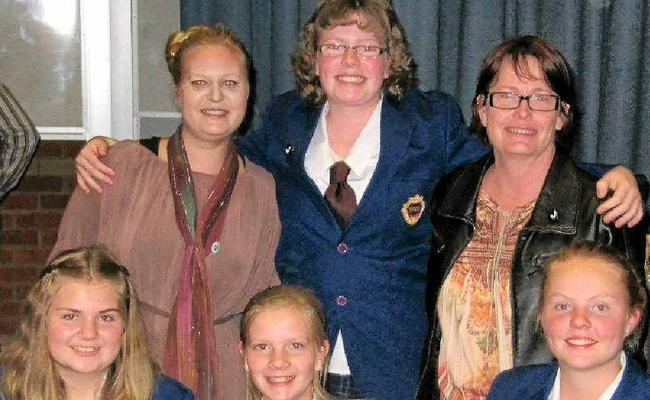 The victorious Warwick State High School Year 8 debating team (back, from left) coach Sarah Pavitt, Dana Jamieson, debating co-ordinator Judy Hefferan, (front) Sarah Pickering, Emily Follett and Aleisha Hamilton. Picture: Contributed