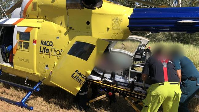 Mount Isa-based RACQ LifeFlight Rescue helicopter flew a woman, in her 20s, to Mount Isa Hospital after she was knocked out following a fall from a horse. Photo: RACQ LifeFlight Rescue