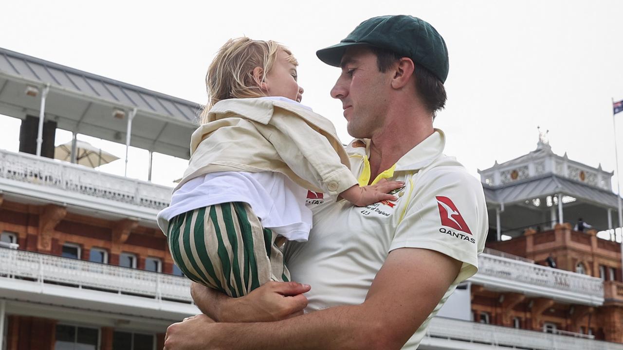 Pat Cummins with his sone Albie at Lord’s. Photo by Ryan Pierse/Getty Images