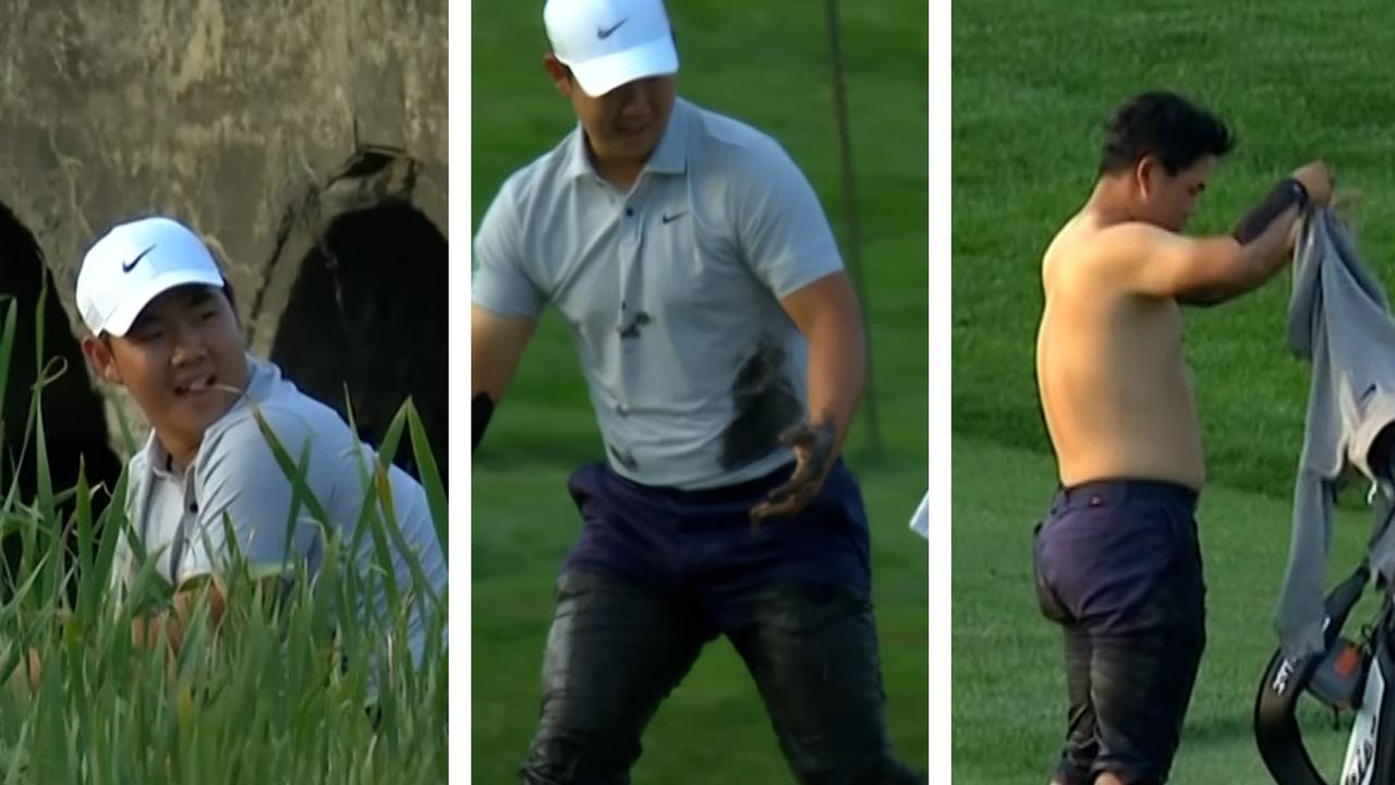 ‘Everyone knows?’: Golf star left red-faced as viral mud moment makes him ‘national treasure’
