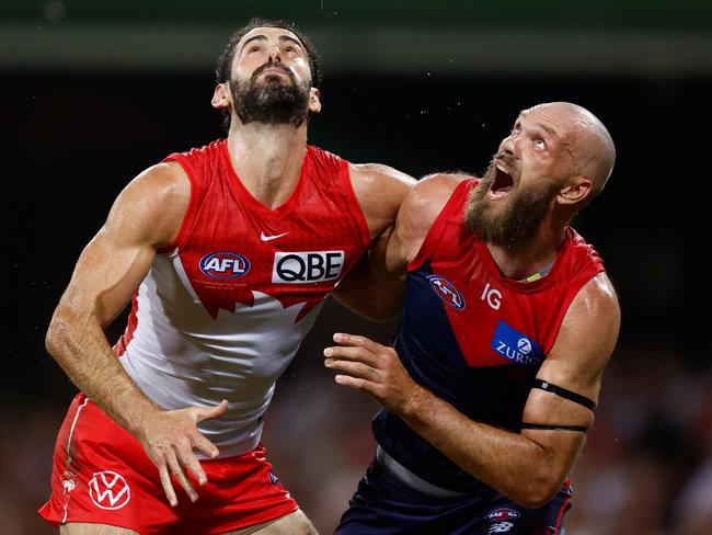 Max Gawn of the Demons and Brodie Grundy of the Swans. Picture: Michael Willson/AFL Photos