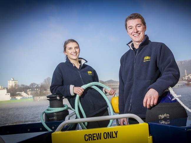 Hannah Cox and Ben McKean from Pennicott Wilderness Journeys. Picture: LUKE BOWDEN