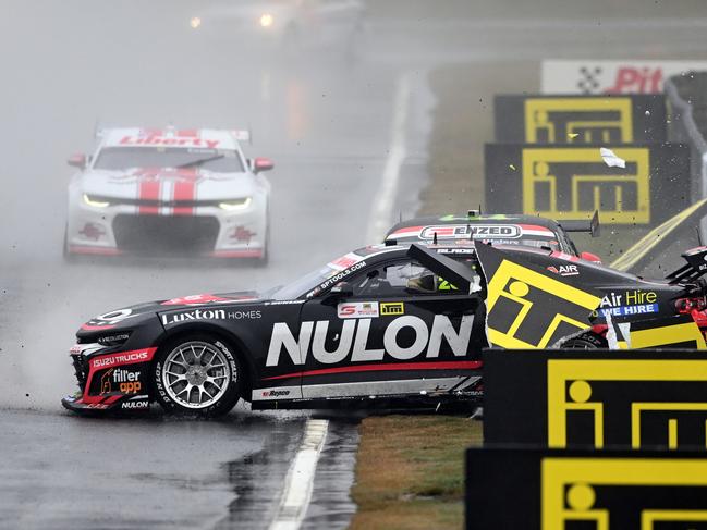 Tim Slade is sent into the wall at Taupo. Picture: Getty Images