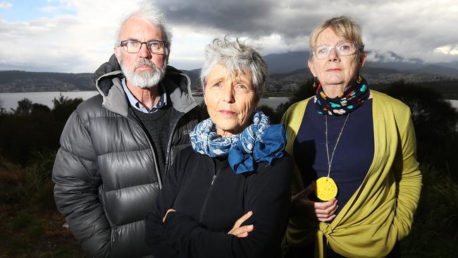 President of the Rosny Hill Friends Network Inc Beth Rees (middle) with committee members Rob Peterson and Denise Hoggan as they are unhappy that there is a proposed hotel to be built on the hill. Picture: Zak Simmonds