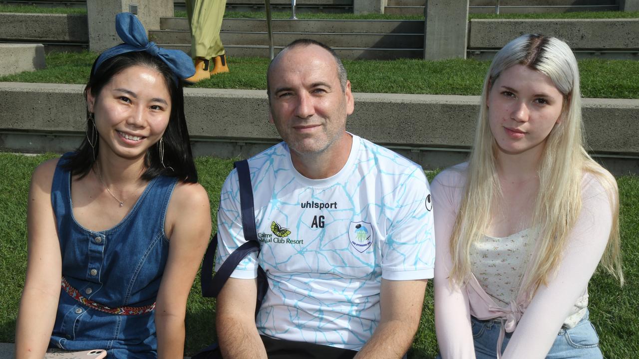 Stefanie Scuang, Andrew Greenwood and Juliet Oritz enjoy the day at Cairns Ecofiesta, 2024. Photo: Catherine Duffy