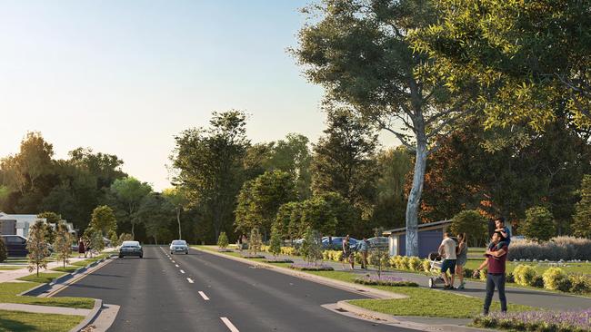 An artist impression of what a street in Pebble Creek will look like. 