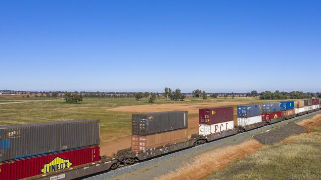 An Inland Rail double stack train near Parkes in central west NSW.