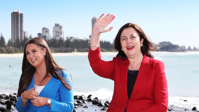 Premier Annastacia Palaszczuk, left, pictured with Tourism Minister Kate Jones. Picture: Nigel Hallett