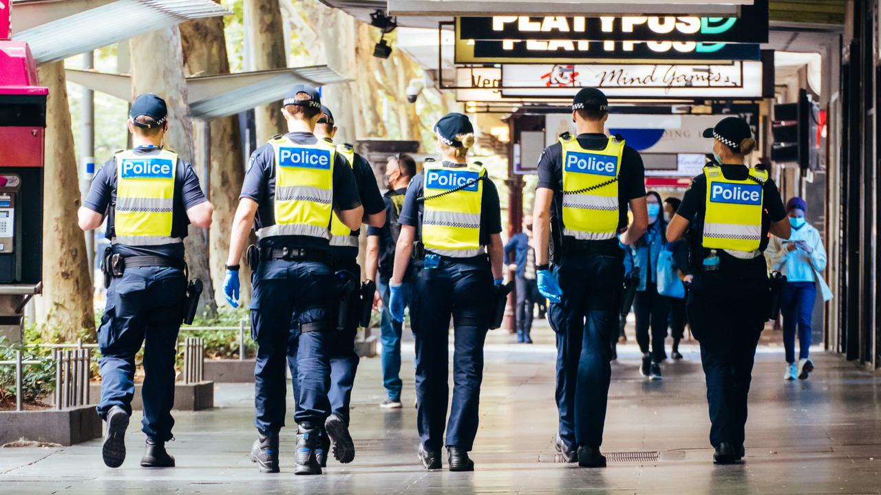 Police patrol the streets of Melbourne during lockdowns. Picture: Getty Images