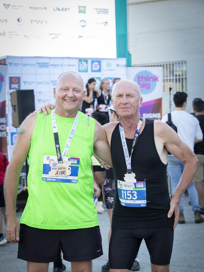 Run the Bridge, Darryn Robson of Oatlands and Neil Jones of Mount Hicks at Hobart. Picture: Chris Kidd