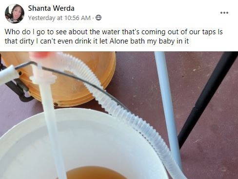 SOCIAL MEDIA IMAGE DISCUSS USE WITH YOUR EDITOR - Shanta Werda took to social media to share her concern about discoloured water in Bowen.