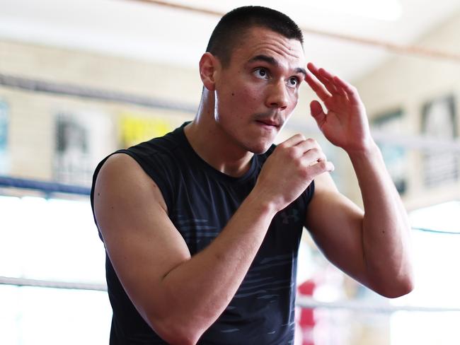 SYDNEY, AUSTRALIA - MARCH 01: Tim Tszyu warms up during a Tim Tszyu open training session at PCYC Rockdale on March 01, 2023 in Sydney, Australia. (Photo by Matt King/Getty Images)