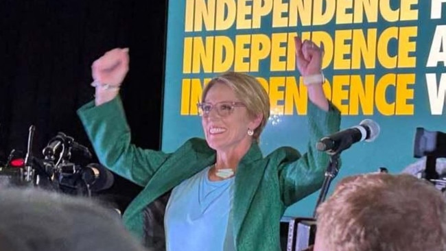 Zoe Daniel celebrated what she thought was a victory on election night. Picture: Instagram/anneriggsart
