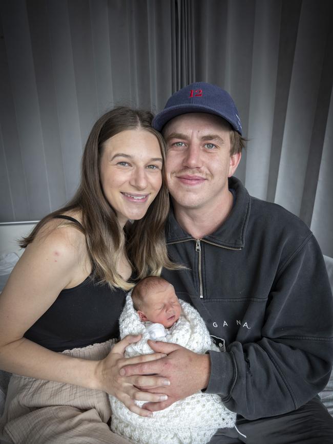 Crystal Tatnell and Liam Wakefield with Rani Vera Wakefield at Royal Hobart Hospital. Picture: Chris Kidd