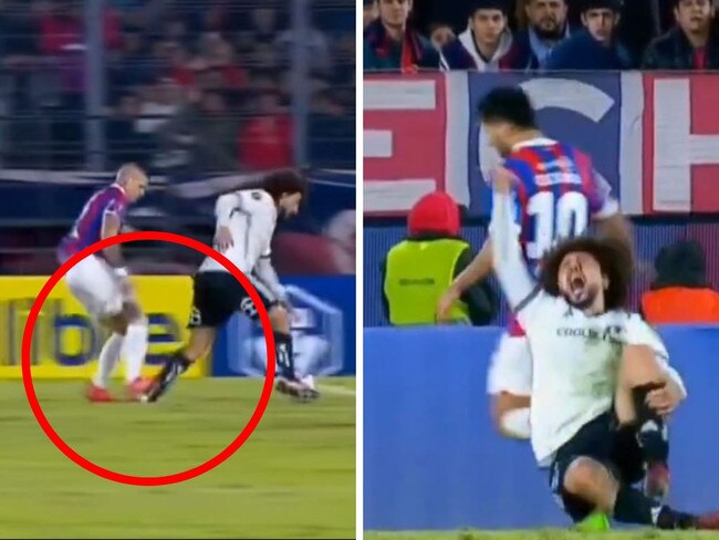 Shocking tackle in Copa Libertadores match. Photos: Twitter