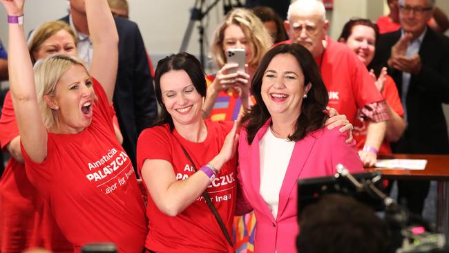 Annastacia Palaszczuk with her sisters Julia and Nadia on arrival to the election after party, Blue Fin Fishing Club, Inala. Photographer: Liam Kidston.